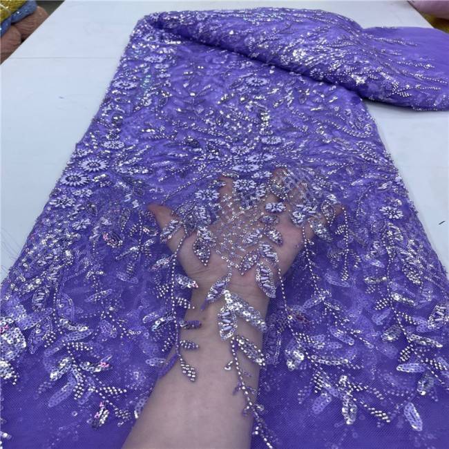 5 Yards Multi-Color Sequins Pearls Beaded Embroidered 3D Floral Lace Material Fabric JLT147