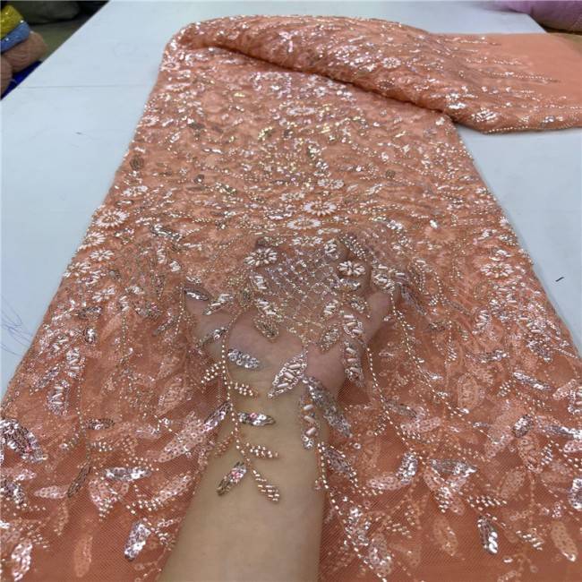 5 Yards Multi-Color Sequins Pearls Beaded Embroidered 3D Floral Lace Material Fabric JLT147