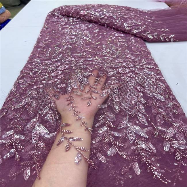 5 Yards Multi-Color Sequins Pearls Beaded Embroidered 3D Floral Lace Material Fabric JLT147
