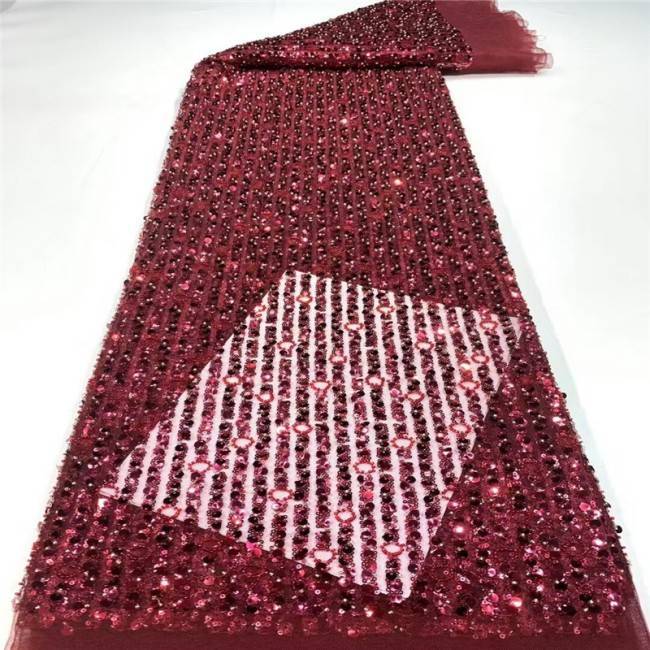 5 Yards Multi-Color Sequins Pearls Beaded Embroidered 3D Floral Lace Material Fabric JLT148