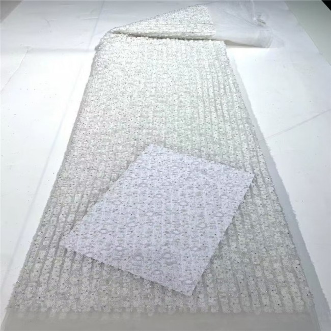 5 Yards Multi-Color Sequins Pearls Beaded Embroidered 3D Floral Lace Material Fabric JLT148