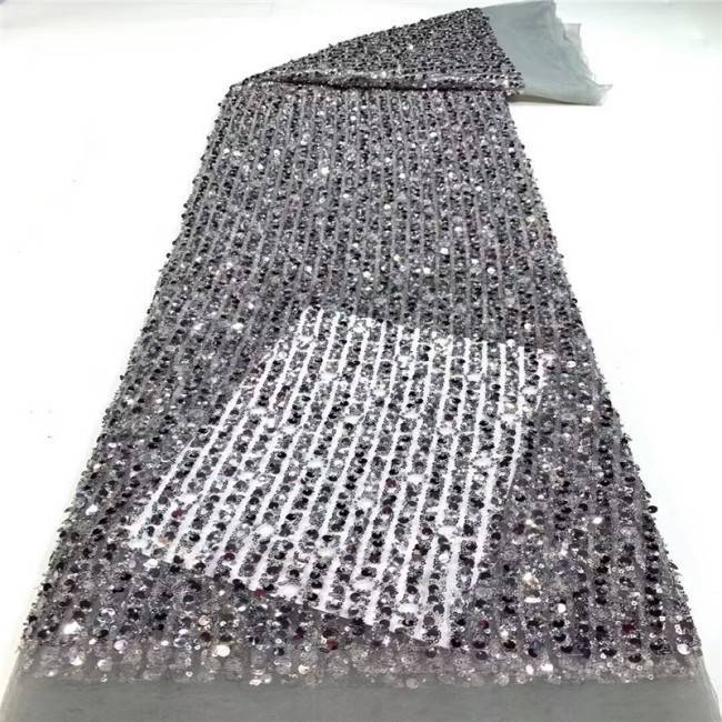 5 Yards Multi-Color Sequins Pearls Beaded Embroidered 3D Floral Lace Material Fabric JLT148