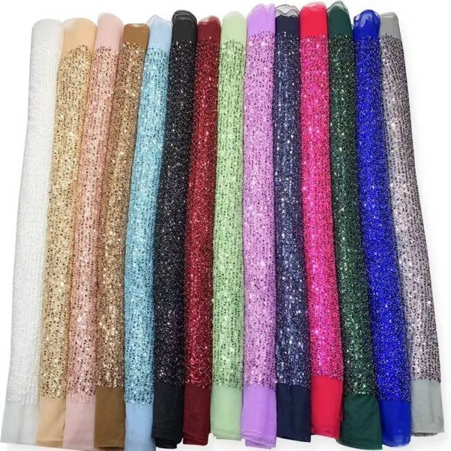 5 Yards Multi-Color Sequins Pearls Beaded Embroidered 3D Floral Lace Material Fabric JLT148