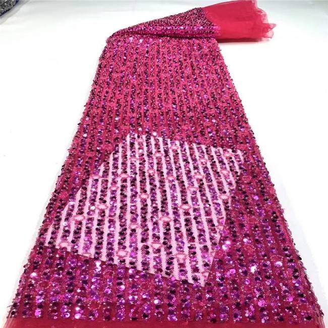5 Yards Multi-Color Sequins Pearls Beaded Embroidered 3D Floral Lace Material Fabric JLT148
