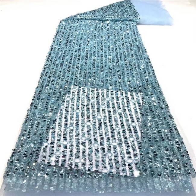 5 Yards Multi-Color Sequins Pearls Beaded Embroidered 3D Floral Lace Material Fabric JLT148