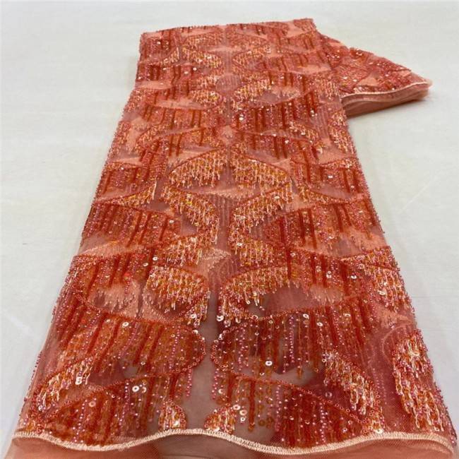 5 Yards Multi-Color Sequins Pearls Beaded Embroidered 3D Floral Lace Material Fabric JLT151