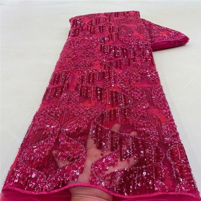 5 Yards Multi-Color Sequins Pearls Beaded Embroidered 3D Floral Lace Material Fabric JLT151