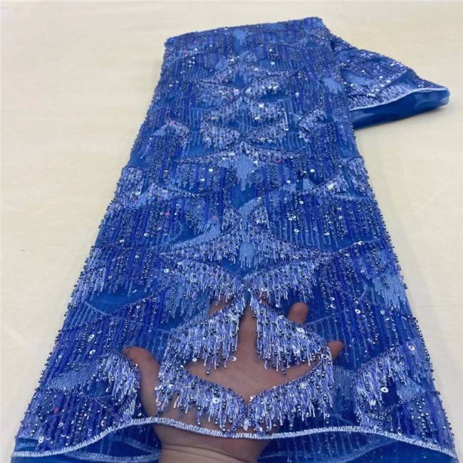 5 Yards Multi-Color Sequins Pearls Beaded Embroidered 3D Floral Lace Material Fabric JLT151