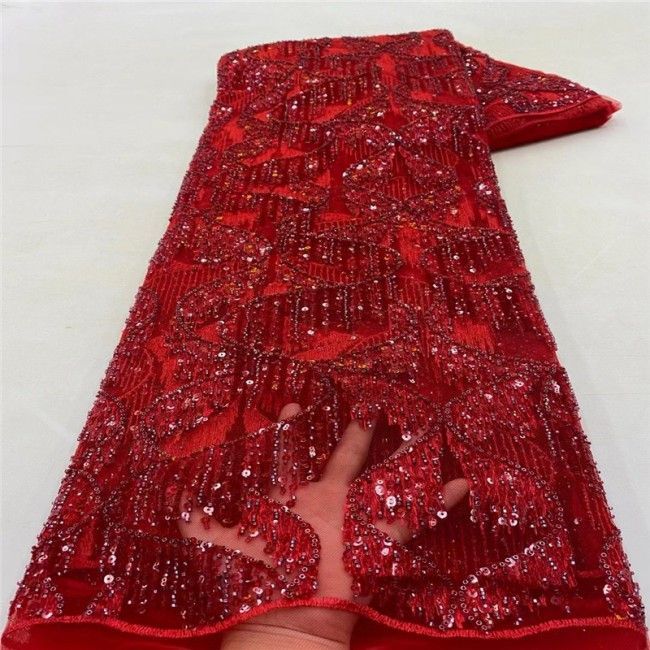 5 Yards Multi-Color Sequins Pearls Beaded Embroidered 3D Floral Lace Material Fabric JLT151