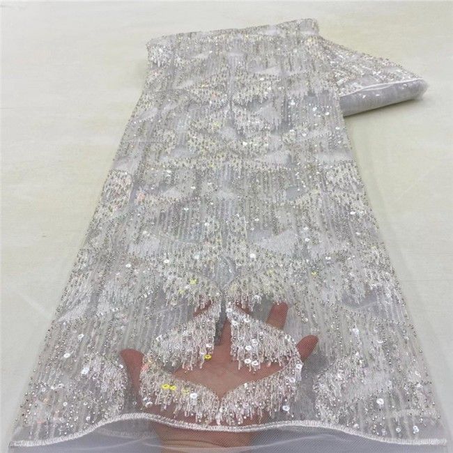 5 Yards Multi-Color Sequins Pearls Beaded Embroidered 3D Floral Lace Material Fabric JLT151