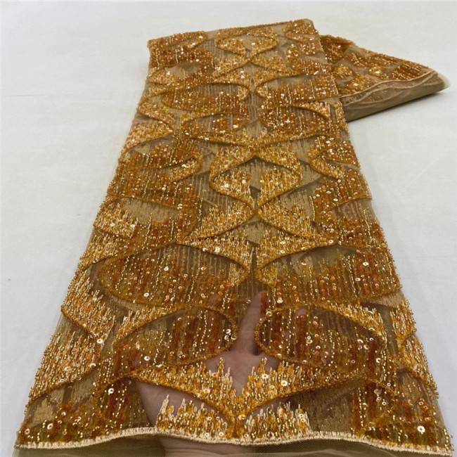 5 Yards Multi-Color Sequins Pearls Beaded Embroidered 3D Floral Lace Material Fabric JLT151