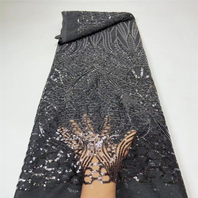 5 Yards Multi-Color Sequins Pearls Beaded Embroidered 3D Floral Lace Material Fabric JLT152