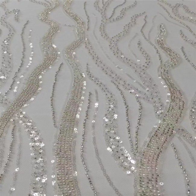 5 Yards Multi-Color Sequins Pearls Beaded Embroidered 3D Floral Lace Material Fabric JLT153