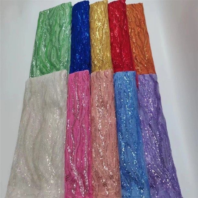 5 Yards Multi-Color Sequins Pearls Beaded Embroidered 3D Floral Lace Material Fabric JLT153