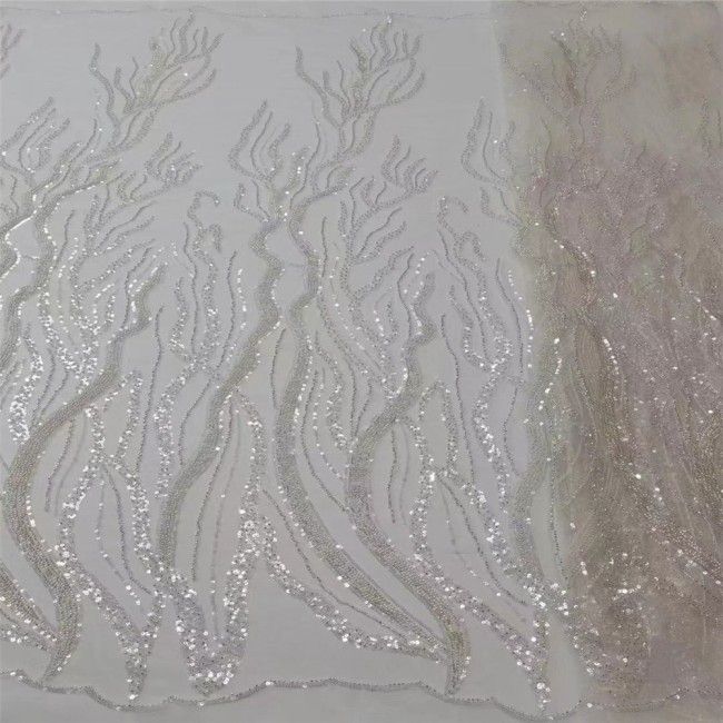 5 Yards Multi-Color Sequins Pearls Beaded Embroidered 3D Floral Lace Material Fabric JLT153