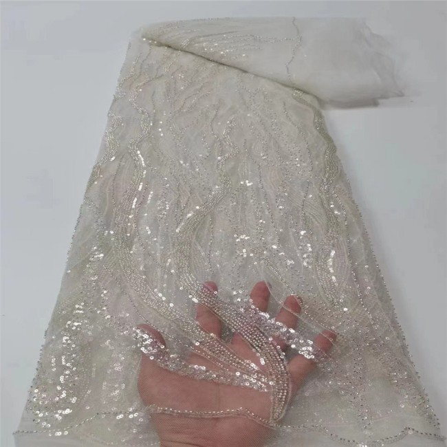 5 Yards Multi-Color Sequins Pearls Beaded Embroidered 3D Floral Lace Material Fabric JLT153