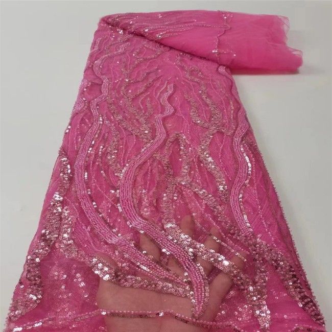 5 Yards Multi-Color Sequins Pearls Beaded Embroidered 3D Floral Lace Material Fabric JLT153