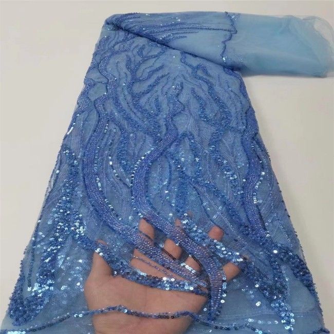 5 Yards Multi-Color Sequins Pearls Beaded Embroidered 3D Floral Lace Material Fabric JLT153