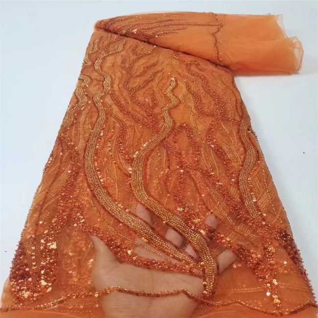 5 Yards Multi-Color Sequins Pearls Beaded Embroidered 3D Floral Lace Material Fabric JLT153