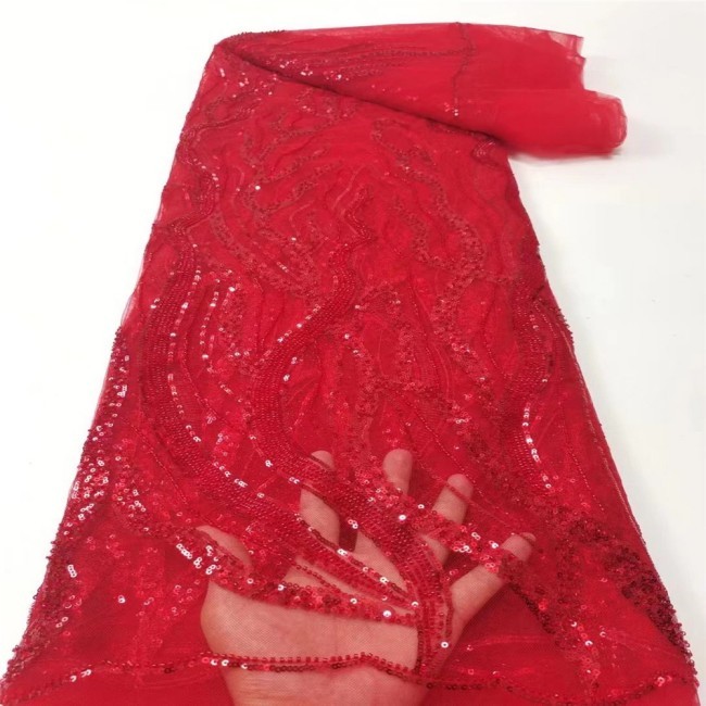 5 Yards Multi-Color Sequins Pearls Beaded Embroidered 3D Floral Lace Material Fabric JLT153