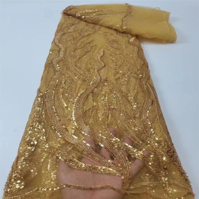 5 Yards Multi-Color Sequins Pearls Beaded Embroidered 3D Floral Lace Material Fabric JLT153