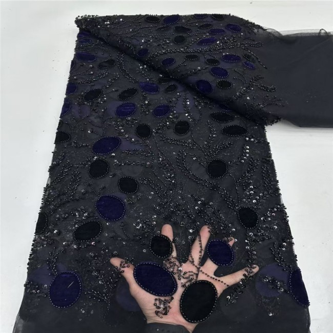 5 Yards Multi-Color Sequins Pearls Beaded Embroidered 3D Floral Lace Material Fabric JLT154