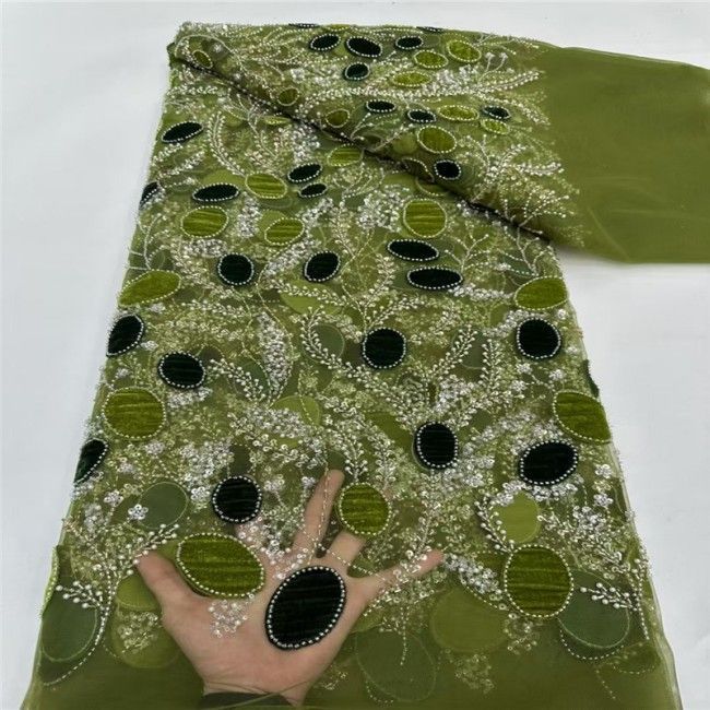 5 Yards Multi-Color Sequins Pearls Beaded Embroidered 3D Floral Lace Material Fabric JLT154