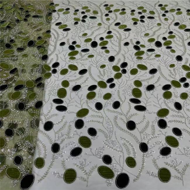 5 Yards Multi-Color Sequins Pearls Beaded Embroidered 3D Floral Lace Material Fabric JLT154