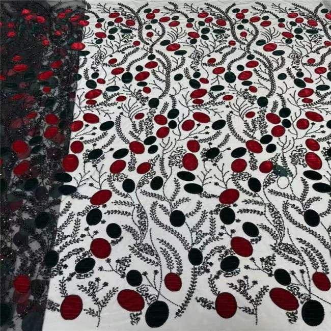 5 Yards Multi-Color Sequins Pearls Beaded Embroidered 3D Floral Lace Material Fabric JLT154