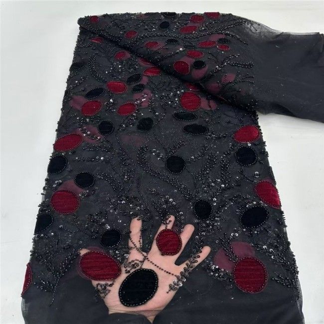 5 Yards Multi-Color Sequins Pearls Beaded Embroidered 3D Floral Lace Material Fabric JLT154