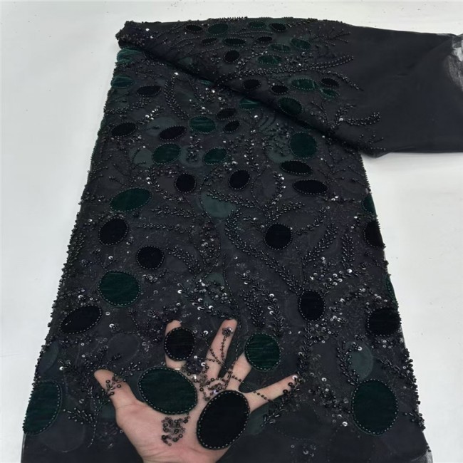 5 Yards Multi-Color Sequins Pearls Beaded Embroidered 3D Floral Lace Material Fabric JLT154