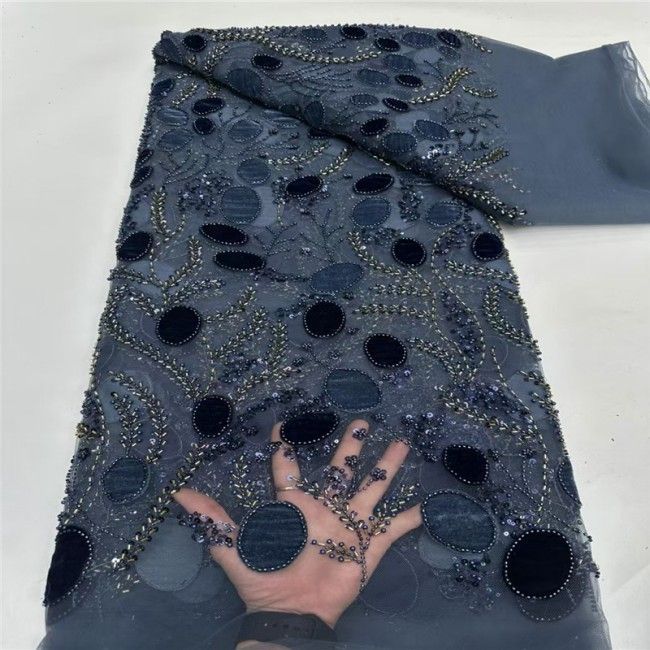 5 Yards Multi-Color Sequins Pearls Beaded Embroidered 3D Floral Lace Material Fabric JLT154