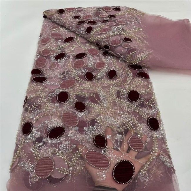 5 Yards Multi-Color Sequins Pearls Beaded Embroidered 3D Floral Lace Material Fabric JLT154