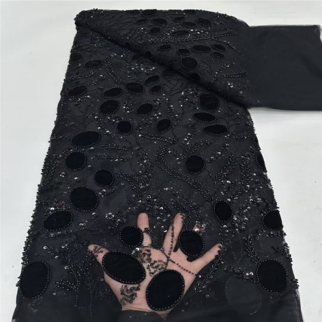 5 Yards Multi-Color Sequins Pearls Beaded Embroidered 3D Floral Lace Material Fabric JLT154