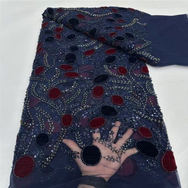 5 Yards Multi-Color Sequins Pearls Beaded Embroidered 3D Floral Lace Material Fabric JLT154