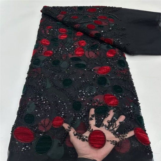 5 Yards Multi-Color Sequins Pearls Beaded Embroidered 3D Floral Lace Material Fabric JLT154