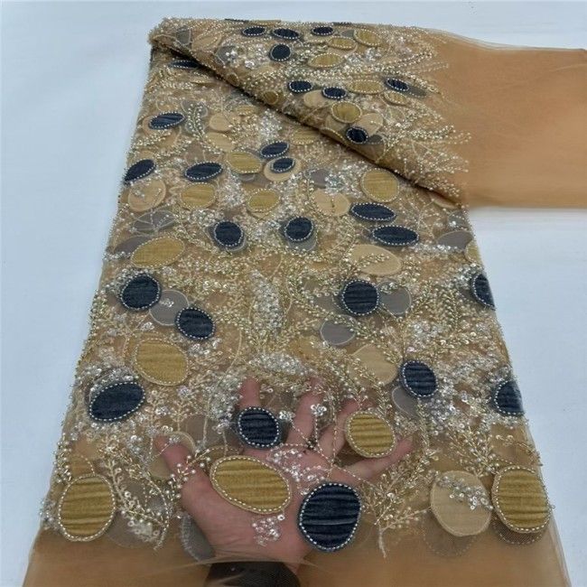 5 Yards Multi-Color Sequins Pearls Beaded Embroidered 3D Floral Lace Material Fabric JLT154