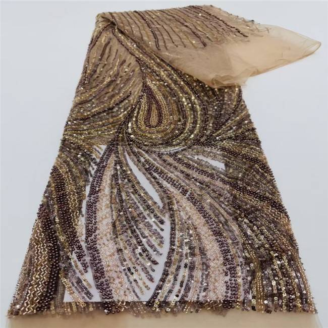 5 Yards Multi-Color Sequins Pearls Beaded Embroidered 3D Floral Lace Material Fabric JLT155