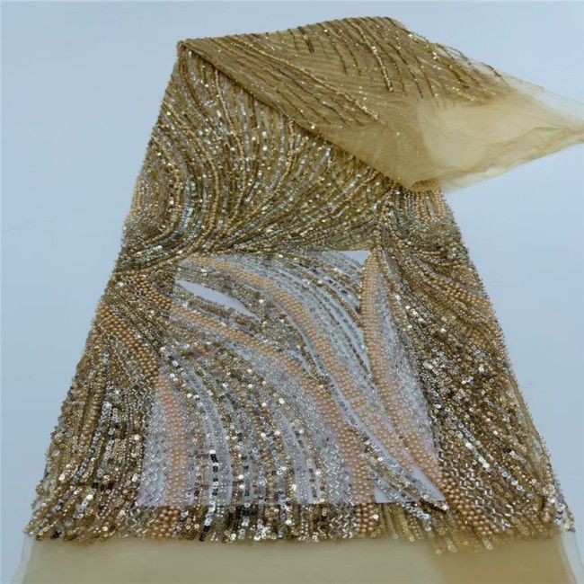 5 Yards Multi-Color Sequins Pearls Beaded Embroidered 3D Floral Lace Material Fabric JLT155