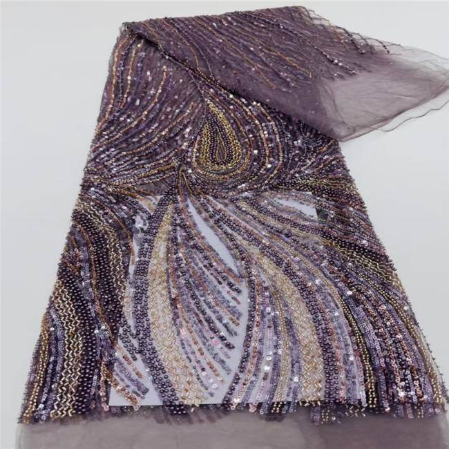 5 Yards Multi-Color Sequins Pearls Beaded Embroidered 3D Floral Lace Material Fabric JLT155