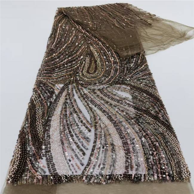 5 Yards Multi-Color Sequins Pearls Beaded Embroidered 3D Floral Lace Material Fabric JLT155