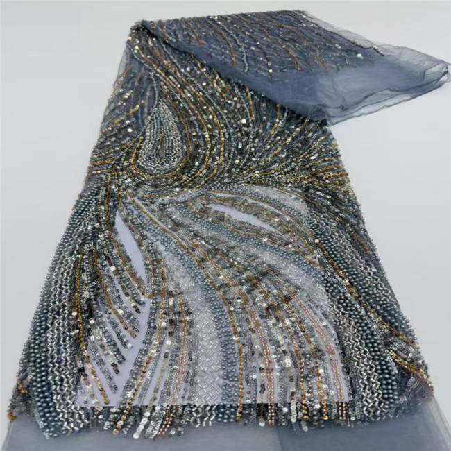 5 Yards Multi-Color Sequins Pearls Beaded Embroidered 3D Floral Lace Material Fabric JLT155