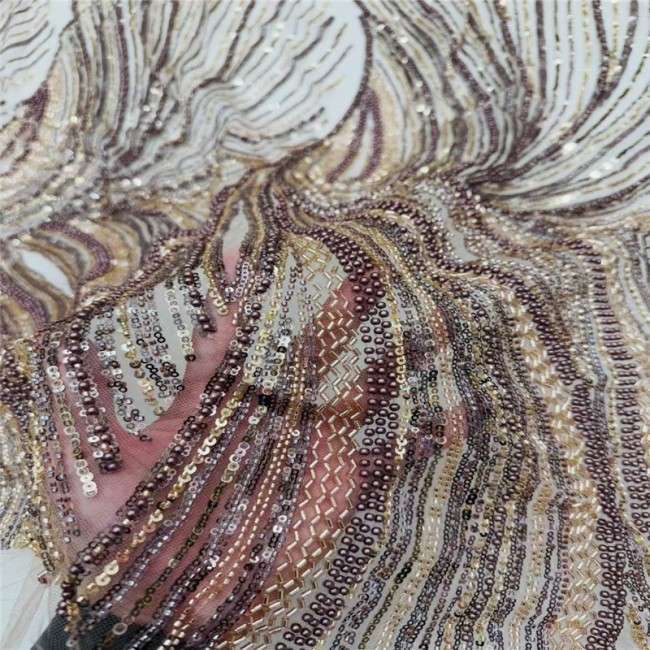 5 Yards Multi-Color Sequins Pearls Beaded Embroidered 3D Floral Lace Material Fabric JLT155