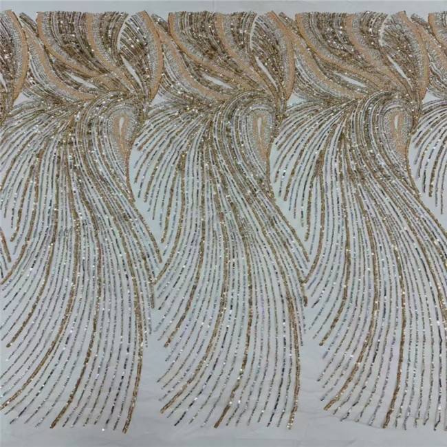 5 Yards Multi-Color Sequins Pearls Beaded Embroidered 3D Floral Lace Material Fabric JLT155