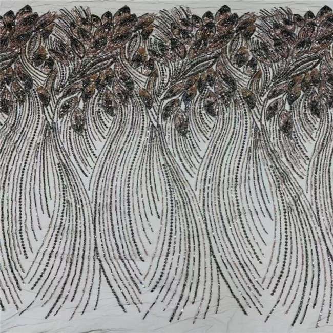 5 Yards Multi-Color Sequins Pearls Beaded Embroidered 3D Floral Lace Material Fabric JLT156