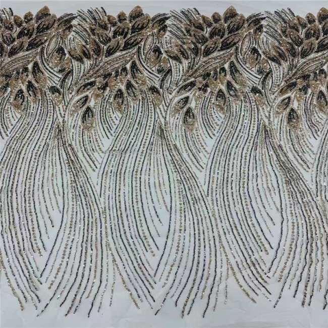 5 Yards Multi-Color Sequins Pearls Beaded Embroidered 3D Floral Lace Material Fabric JLT156