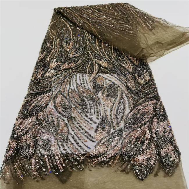 5 Yards Multi-Color Sequins Pearls Beaded Embroidered 3D Floral Lace Material Fabric JLT156