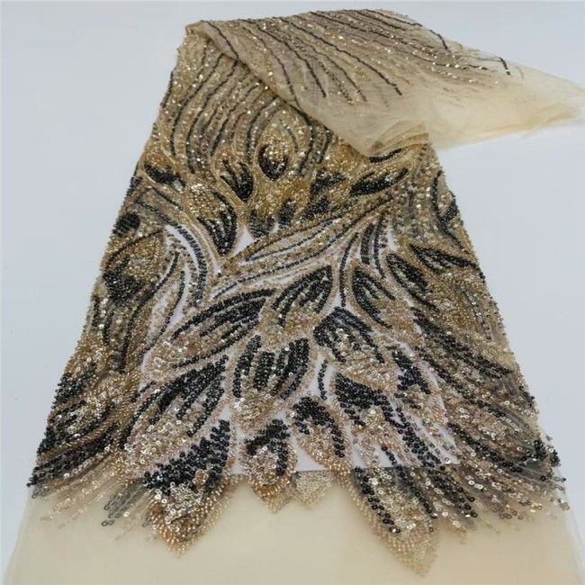 5 Yards Multi-Color Sequins Pearls Beaded Embroidered 3D Floral Lace Material Fabric JLT156