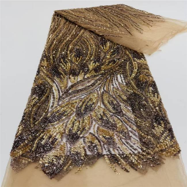 5 Yards Multi-Color Sequins Pearls Beaded Embroidered 3D Floral Lace Material Fabric JLT156