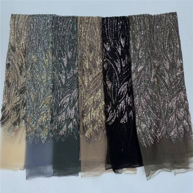 5 Yards Multi-Color Sequins Pearls Beaded Embroidered 3D Floral Lace Material Fabric JLT156